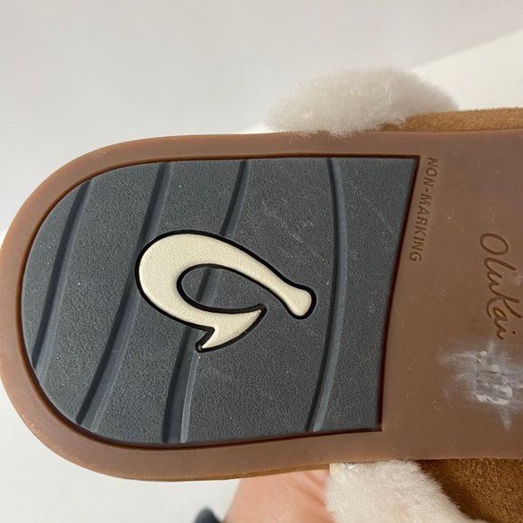 Women's OluKai Lomo Hulu Leather NZ Wool Shearling Slippers Size 7 - Picture 9 of 11